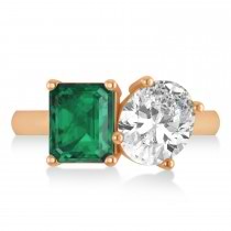 Emerald/Oval Diamond & Emerald Toi et Moi Ring 14k Rose Gold (5.50ct)