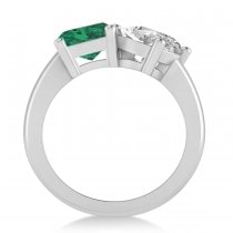 Emerald/Oval Diamond & Emerald Toi et Moi Ring 18k White Gold (5.50ct)