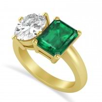 Emerald/Oval Diamond & Emerald Toi et Moi Ring 18k Yellow Gold (5.50ct)