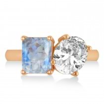 Emerald/Oval Diamond & Moonstone Toi et Moi Ring 14k Rose Gold (5.50ct)
