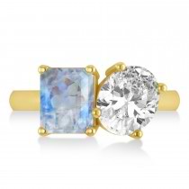 Emerald/Oval Diamond & Moonstone Toi et Moi Ring 14k Yellow Gold (5.50ct)