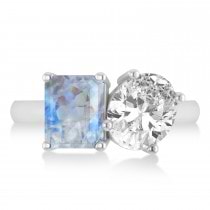 Emerald/Oval Diamond & Moonstone Toi et Moi Ring 18k White Gold (5.50ct)