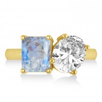 Emerald/Oval Diamond & Moonstone Toi et Moi Ring 18k Yellow Gold (5.50ct)