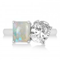 Emerald/Oval Diamond & Opal Toi et Moi Ring 14k White Gold (5.50ct)