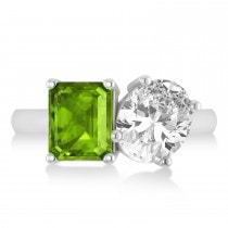 Emerald/Oval Diamond & Peridot Toi et Moi Ring 18k White Gold (5.50ct)