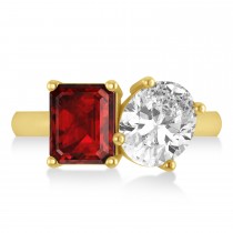 Emerald/Oval Diamond & Ruby Toi et Moi Ring 18k Yellow Gold (5.50ct)