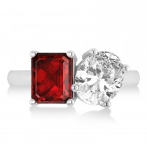 Emerald/Oval Diamond & Ruby Toi et Moi Ring Platinum (5.50ct)