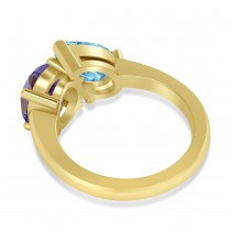 Pear/Oval Lab Alexandrite & Blue Topaz Toi et Moi Ring 14k Yellow Gold (6.00ct)