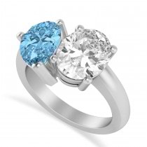 Pear/Oval Diamond & Blue Topaz Toi et Moi Ring 18k White Gold (6.00ct)