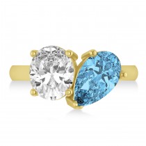 Pear/Oval Diamond & Blue Topaz Toi et Moi Ring 18k Yellow Gold (6.00ct)