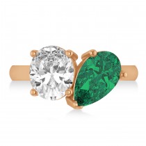 Pear/Oval Diamond & Emerald Toi et Moi Ring 14k Rose Gold (6.00ct)