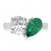 Pear/Oval Diamond & Emerald Toi et Moi Ring 14k White Gold (6.00ct)
