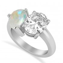 Pear/Oval Diamond & Opal Toi et Moi Ring 14k White Gold (6.00ct)