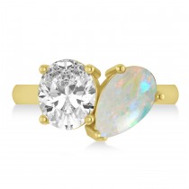 Pear/Oval Diamond & Opal Toi et Moi Ring 14k Yellow Gold (6.00ct)