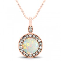 Round Opal & Diamond Halo Pendant Necklace 14k Rose Gold (1.32ct)