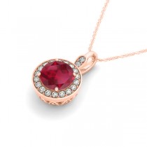 Round Ruby & Diamond Halo Pendant Necklace 14k Rose Gold (2.30ct)