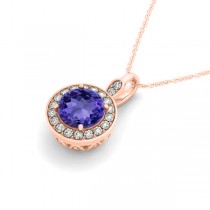 Round Tanzanite & Diamond Halo Pendant Necklace 14k Rose Gold (2.30ct)
