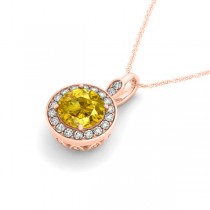 Round Yellow Sapphire & Diamond Halo Pendant Necklace 14k Rose Gold (2.30ct)