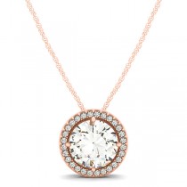 Diamond Floating Solitaire Halo Pendant Necklace 14k Rose Gold (2.04ct)