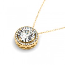 Diamond Floating Solitaire Halo Pendant Necklace 14k Yellow Gold (2.04ct)
