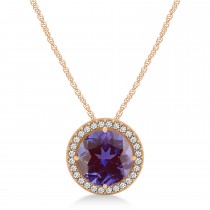 Lab Alexandrite Floating Solitaire Halo Pendant Necklace 14k Rose Gold (2.04ct)