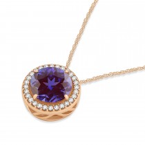 Lab Alexandrite Floating Solitaire Halo Pendant Necklace 14k Rose Gold (2.04ct)