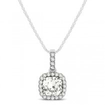 Diamond Halo Cushion Pendant Necklace 14k White Gold (0.62ct)