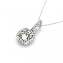 Diamond Halo Cushion Pendant Necklace 14k White Gold (0.62ct)