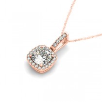 Diamond Halo Cushion Pendant Necklace 14k Rose Gold (1.49ct)