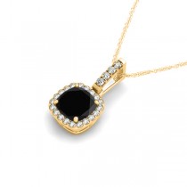 Black Diamond & Diamond Halo Cushion Pendant Necklace 14k Yellow Gold (3.00ct)