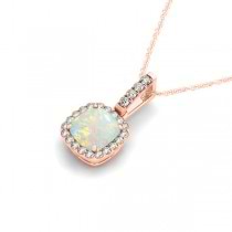 Opal & Diamond Halo Cushion Pendant Necklace 14k Rose Gold (0.71ct)