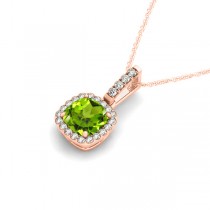 Peridot & Diamond Halo Cushion Pendant Necklace 14k Rose Gold (1.66ct)