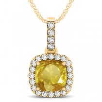 Yellow Sapphire & Diamond Halo Cushion Pendant Necklace 14k Yellow Gold (4.05ct)