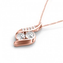 Two Stone Swirl Diamond Pendant Necklace 14k Rose Gold (1.00ct)