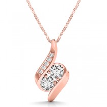 Two Stone Swirl Diamond Pendant Necklace 14k Rose Gold (1.00ct)