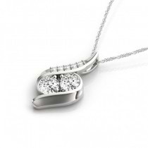 Two Stone Swirl Diamond Pendant Necklace 14k White Gold (1.00ct)