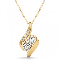 Two Stone Swirl Diamond Pendant Necklace 14k Yellow Gold (1.00ct)