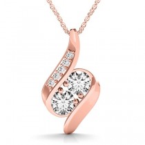 Two Stone Swirl Diamond Pendant Necklace 14k Rose Gold (0.25ct)