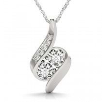 Two Stone Swirl Diamond Pendant Necklace 14k White Gold (0.25ct)