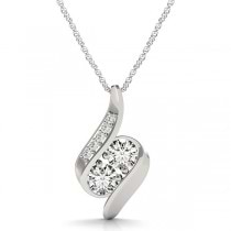 Two Stone Swirl Diamond Pendant Necklace 14k White Gold (0.25ct)