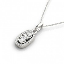 Halo Two Stone Diamond Pendant Necklace 14k White Gold (0.64ct)