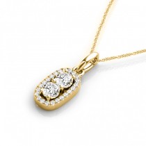 Halo Two Stone Diamond Pendant Necklace 14k Yellow Gold (0.64ct)