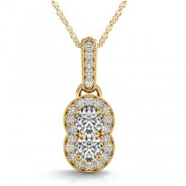 Double Halo Two Stone Diamond Pendant Necklace 14k Yellow Gold (0.23ct)