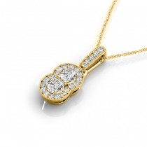 Double Halo Two Stone Diamond Pendant Necklace 14k Yellow Gold (0.23ct)