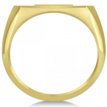 Raised Cross Signet Ring for Men Wide Band Polished 14k Yellow Gold