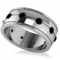 Men's Black Diamond Ring Eternity Wedding Band 14k White Gold (1.00ct)