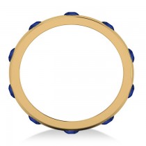Men's Blue Sapphire Ring Eternity Wedding Band 14k Yellow Gold (1.00ct)
