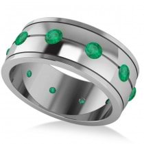 Men's Emerald Ring Eternity Wedding Band 14k White Gold (1.00ct)