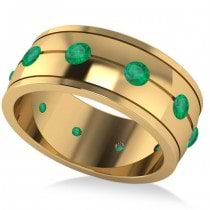 Men's Emerald Ring Eternity Wedding Band 14k Yellow Gold (1.00ct)