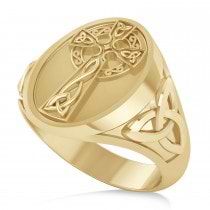 Men's Celtic Signet Irish Cross Ring 14K Yellow Gold